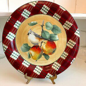 Lenox Tufted Titmouse Bird&Fruit Winter Greetings Everyday Tartan Dinner Plate